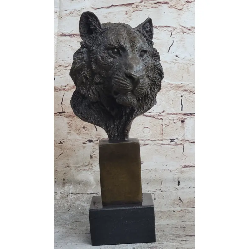 Tiger Bronze Metal Bust Statue Sculpture Tiger's Head Marble Base 10" x 5"