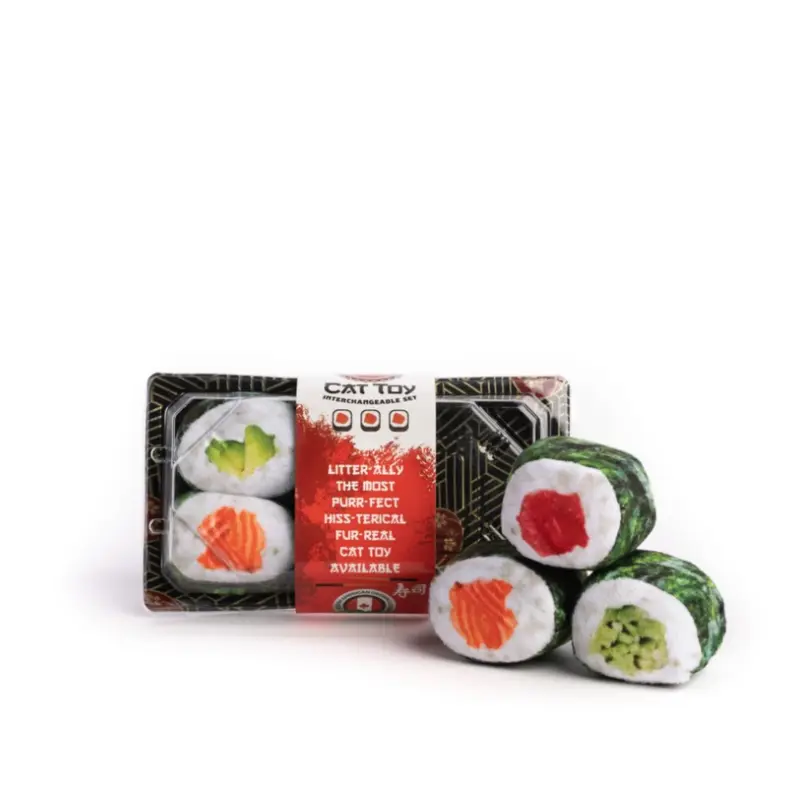 Fabcat 6pc Sushi Roll Tray Catnip Toy