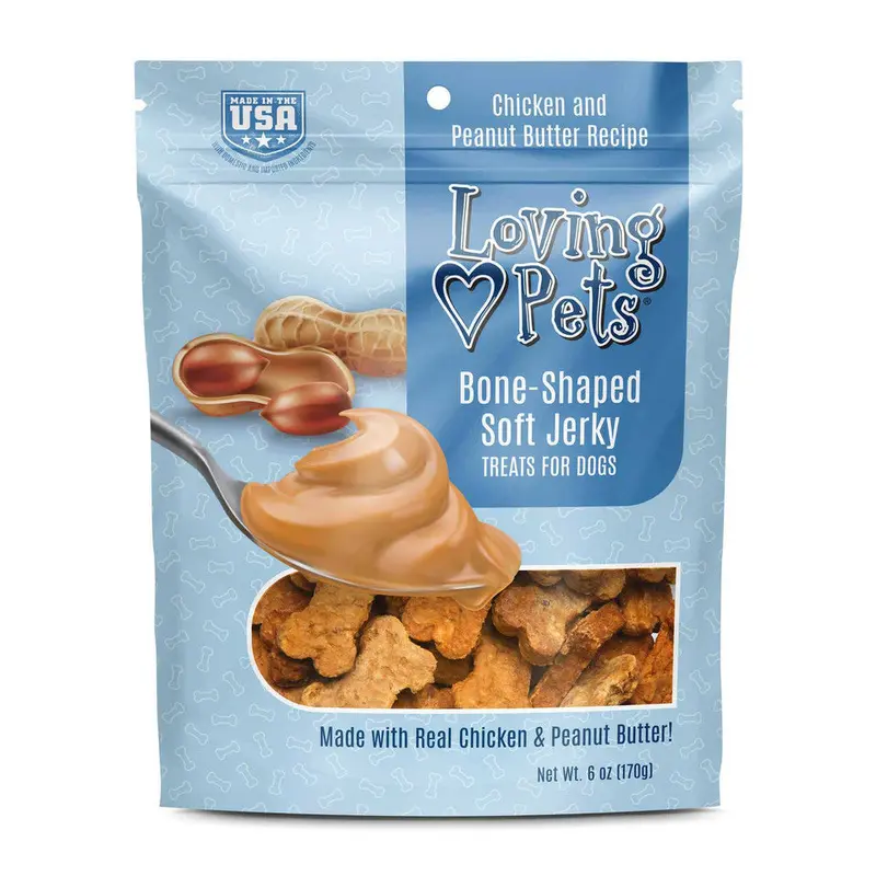 Loving Pets Soft Jerky Dog Treats 6oz Peanut Butter Bones