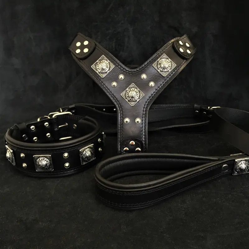 "EROS" BIG dog SET- Harness - collar - lead. All Black