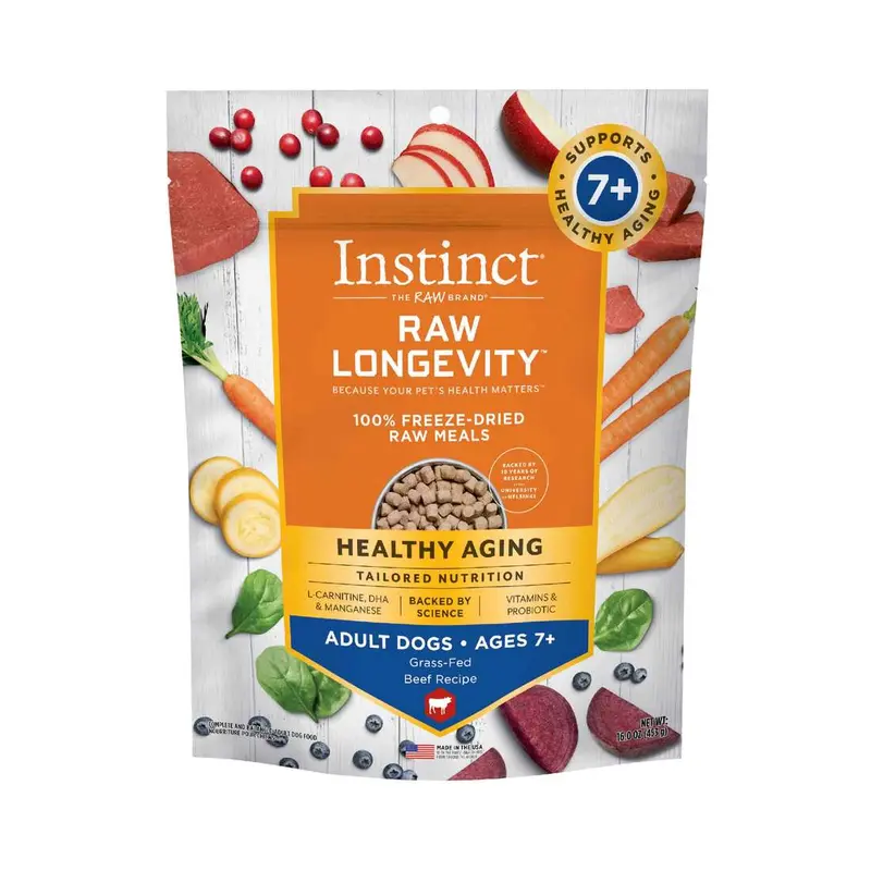 Instinct Raw Longevity Adult Ages 7+ Freeze-Dried Beef Bites Dog Food, 16oz