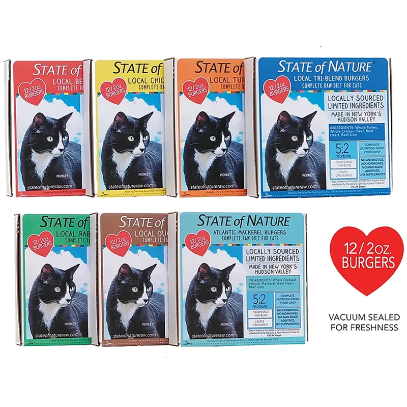 Sirius State of Nature Cat Burgers 2oz pack of 12 Triblend Turkey Chicken Beef