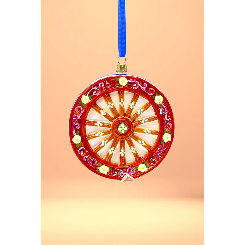 Sicilian Carretto Wheel Polish Glass Ornament (Orange)