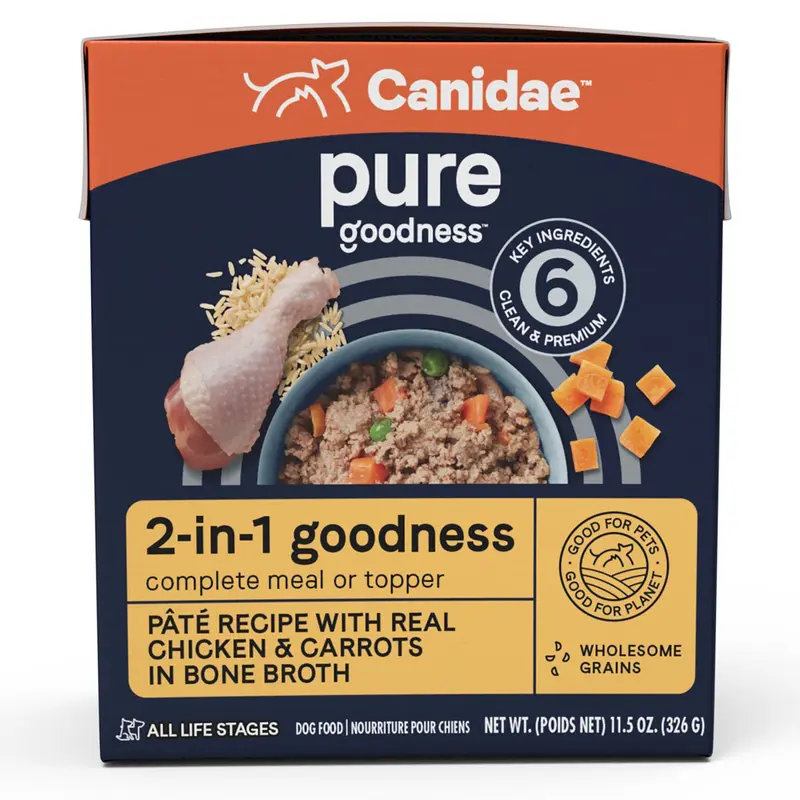 Canidae Pure 2-in-1 Goodness Pate Chicken Carrots Bone Broth Wet Dog Food 11.5oz