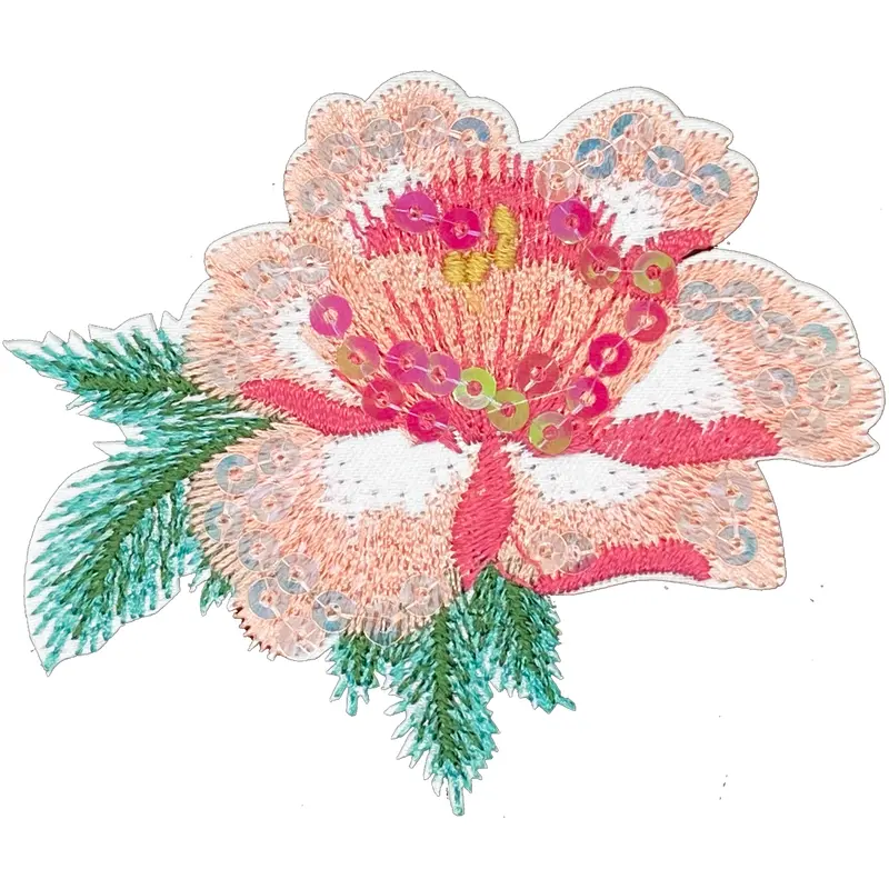 Large Pink  Sequin Flower  - Patch