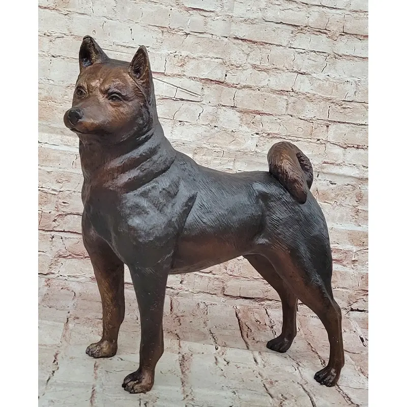 Shiba Inu Puppy Dog Bronze Sculpture Statue Figurine Collectible Art