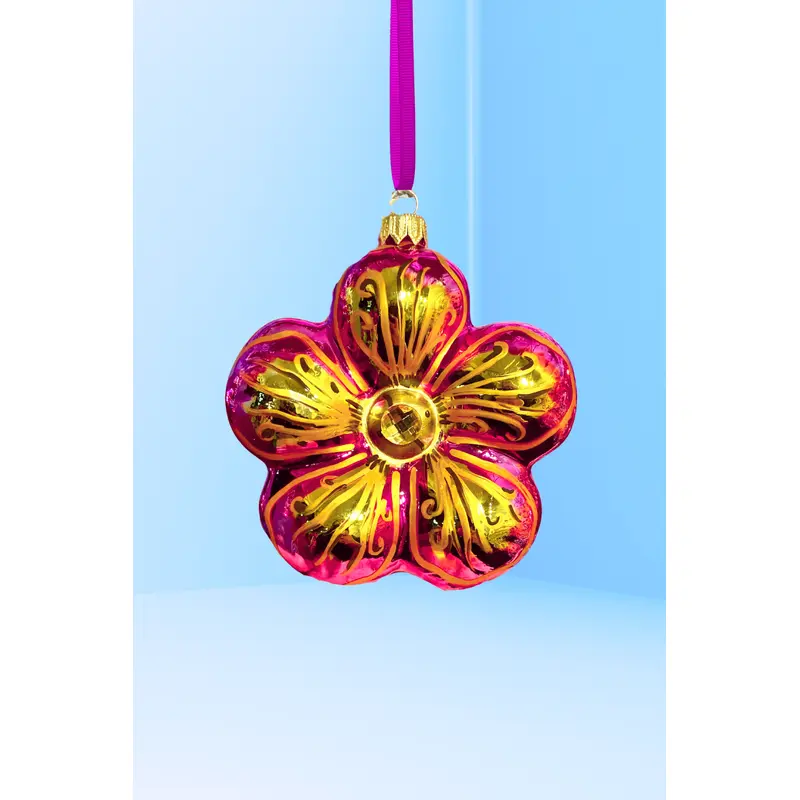 Ruby Hibiscus Polish Glass Ornament