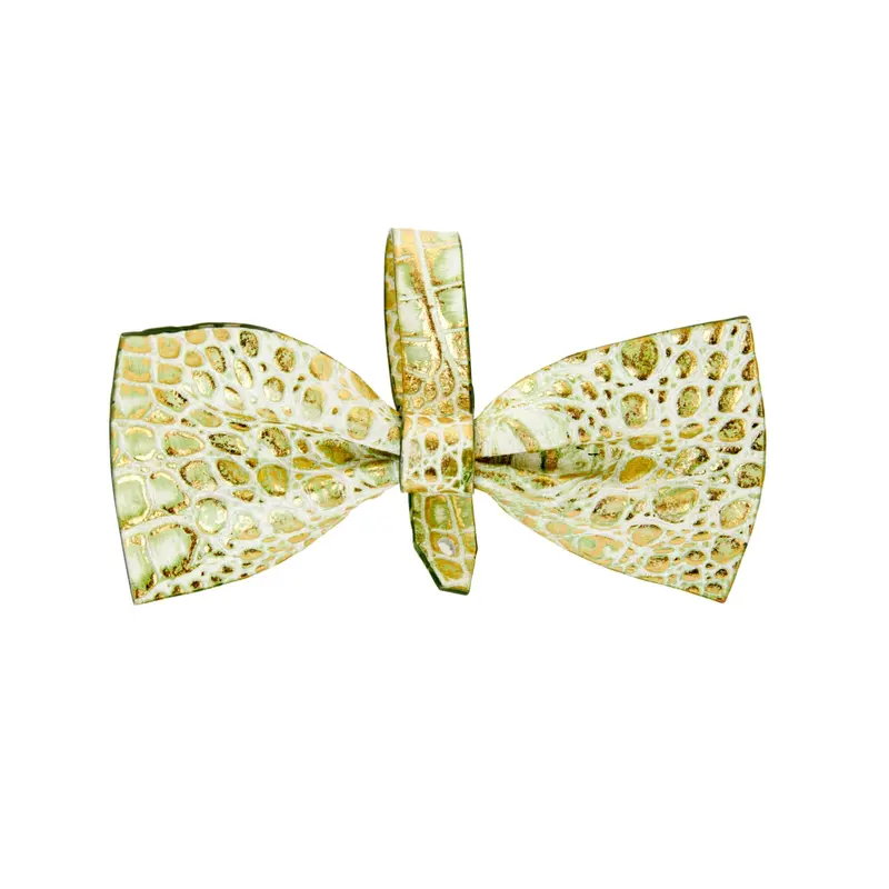 Green & Gold Embossed Croc Italian Leather Bowtie