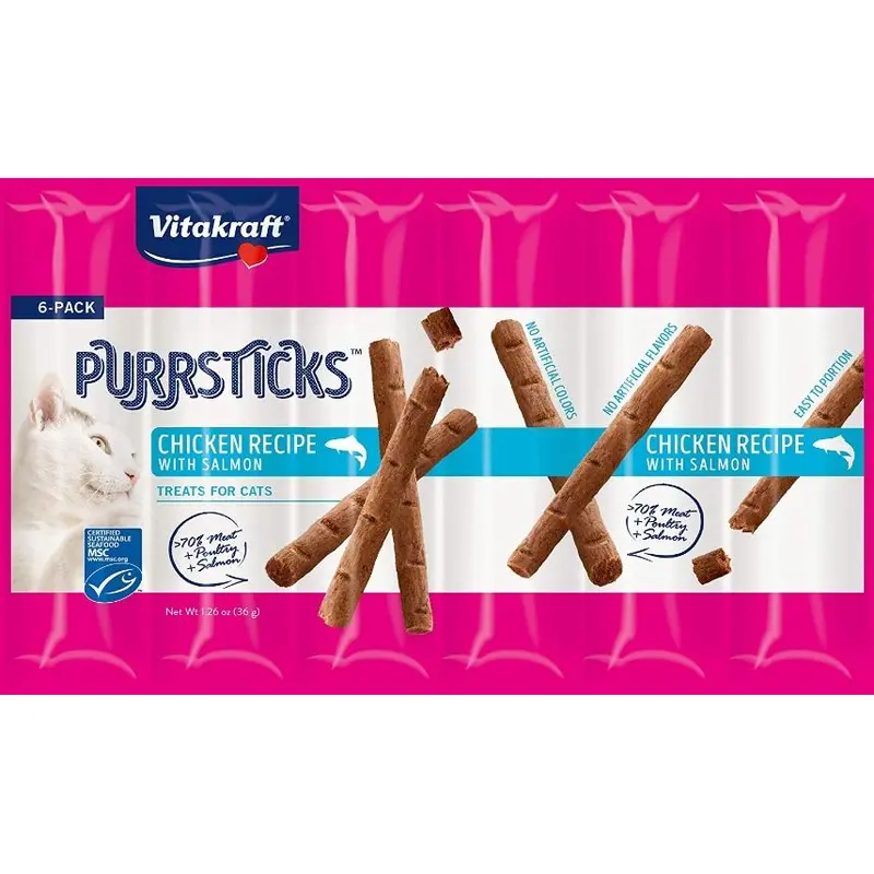 V35973 PurrSticks Chicken & Salmon Treats for Cats - 6 Count