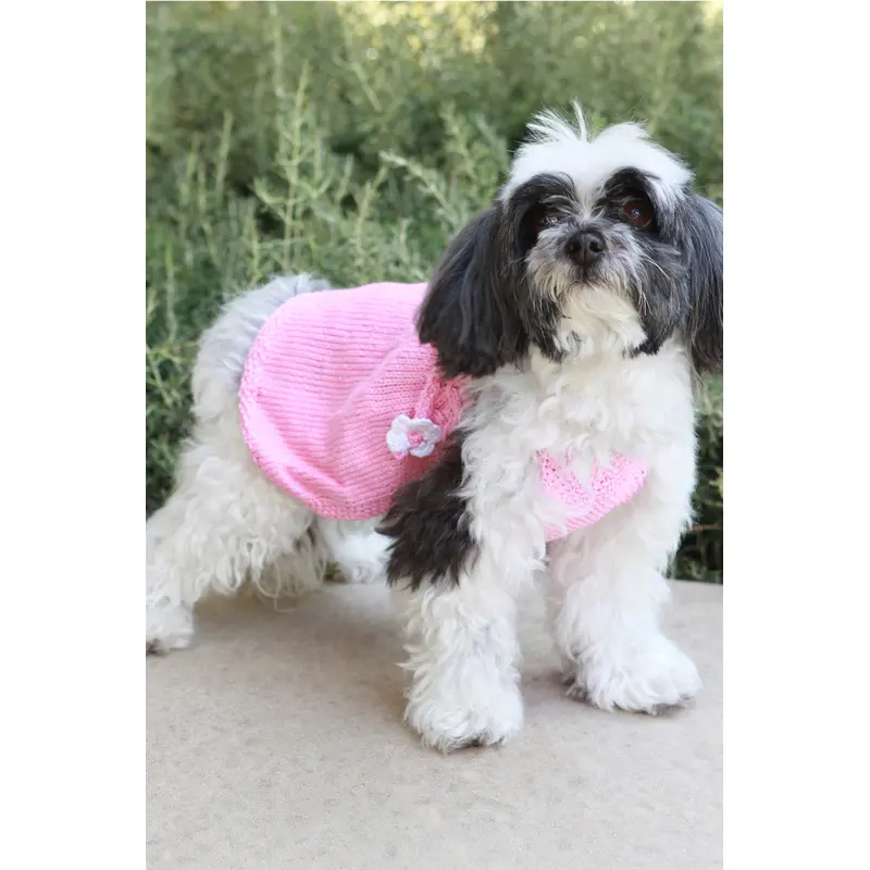 The Daisy - Pink Hand Knit Dog Sweater Dress