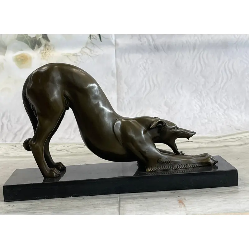 Greyhound or Saluki Racing Dog Bronze Statue Sculpture Figure on Marble Base 6" x 10"