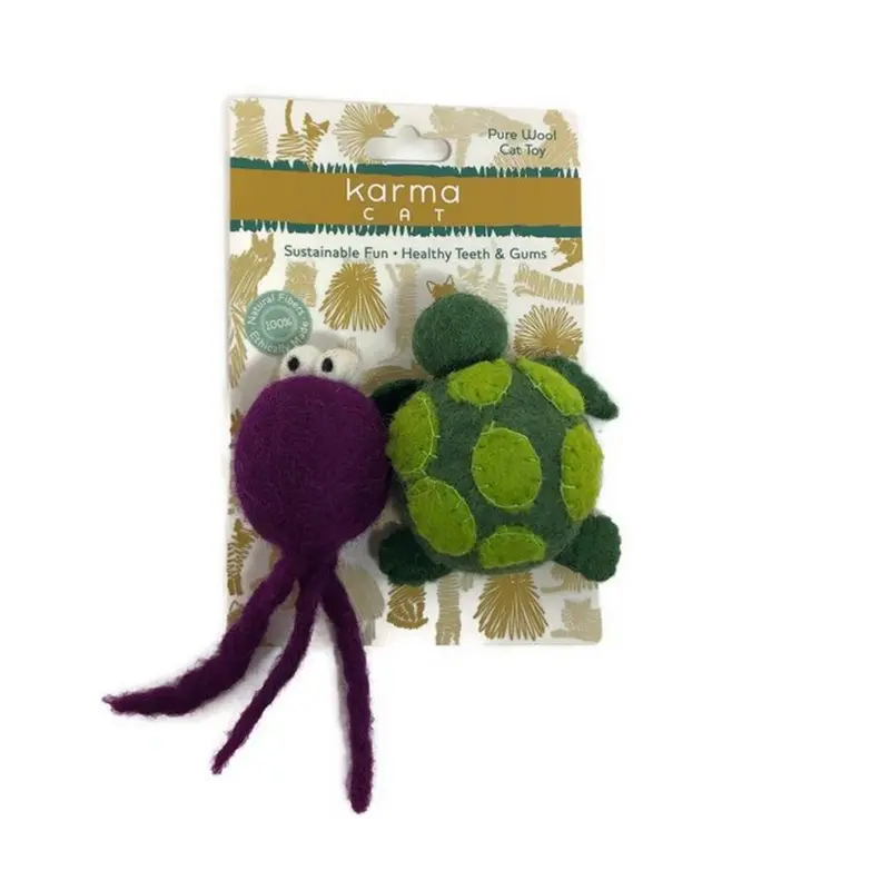 Karma Cat Turtle & Jellyfish Wool Cat Toys 2 pk