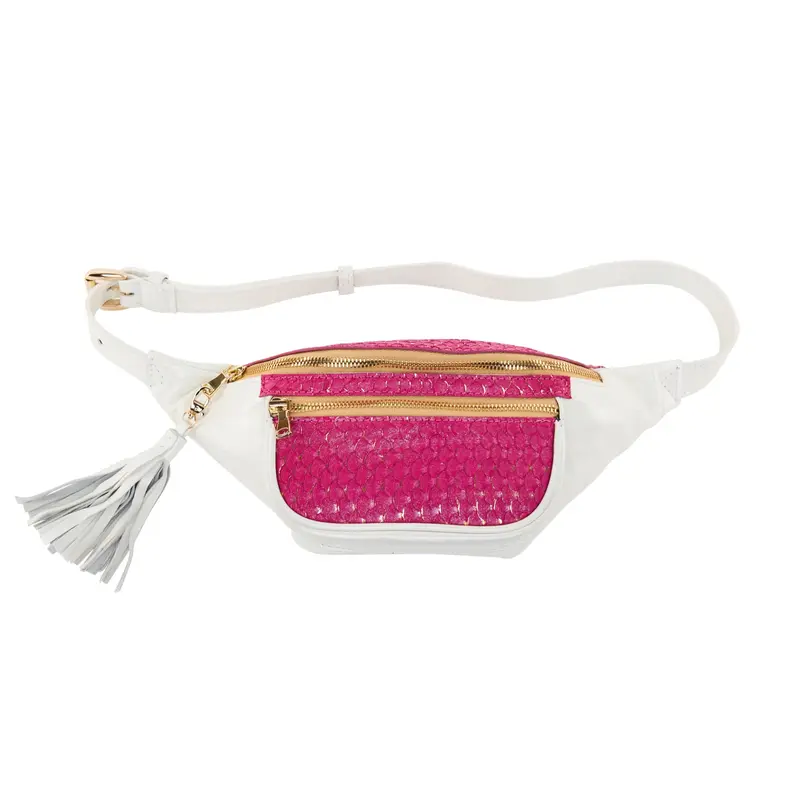 Pearl White Italian Leather/Fuchsia Pink Tilapia Fanny Pack