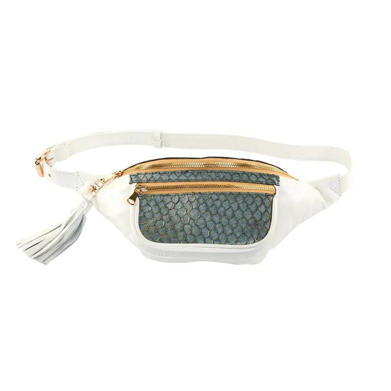 Pearl White Italian Leather/Green Tilapia Fanny Pack