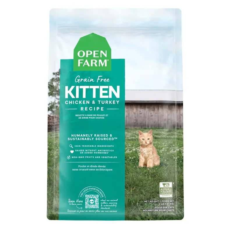 Open Farm Kitten Chicken and Turkey Recipe Grain Free Kibble for Cats 4 lb