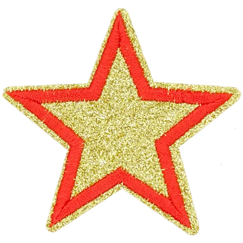 Gold Glitter Star Red Outline - Patch