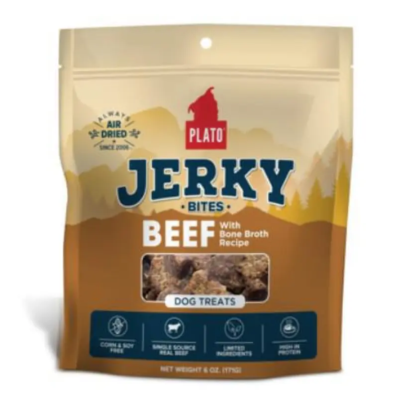 Plato Dog Treat Beef Bone Broth Jerky Bites 6 oz