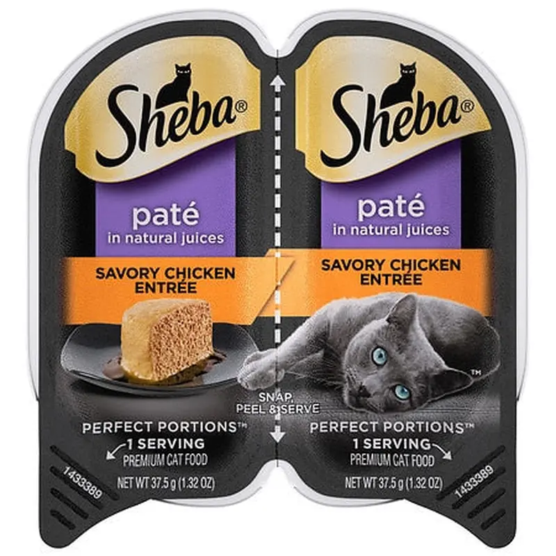 SHEBA Wet Cat Food Pate  Savory Chicken Entree  2.6 oz. PERFECT PORTIONS Twin Pack Tray