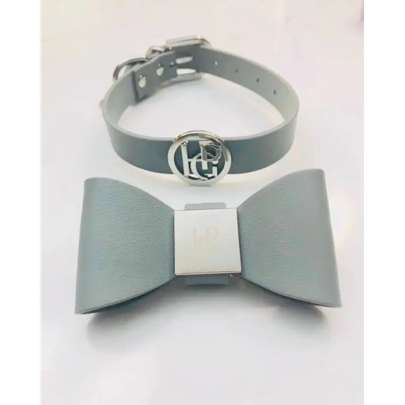 Leather Bow Collar - Misty