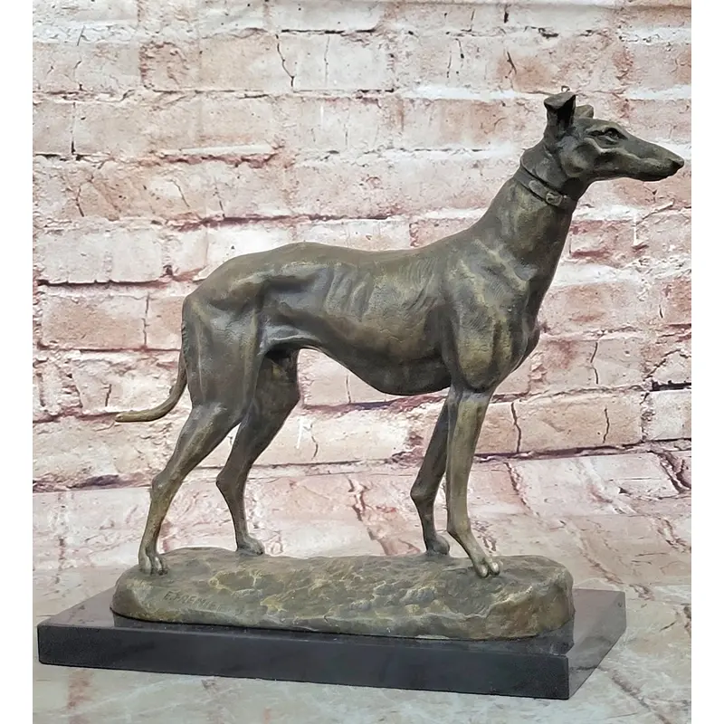 Greyhound Dog Bronze Metal Statue Sculpture Figure on Marble Base by Fremiet