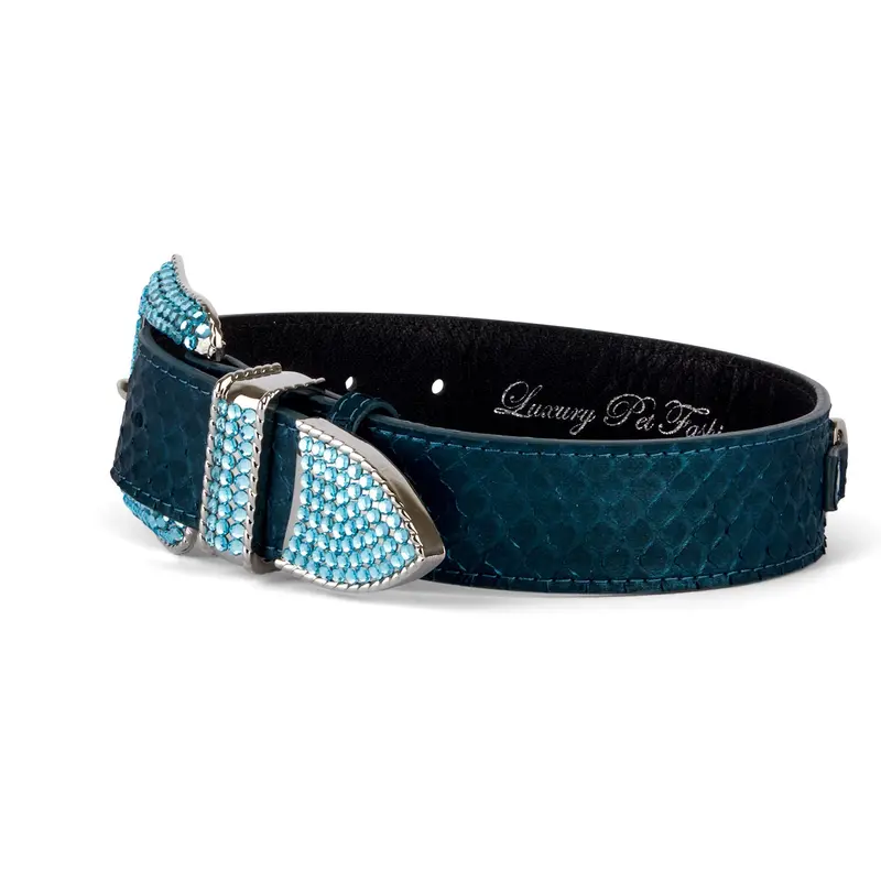 Stunning Iridescent Matte Blue/Green Snake Blue Swarovski Crystal Hardware Collar